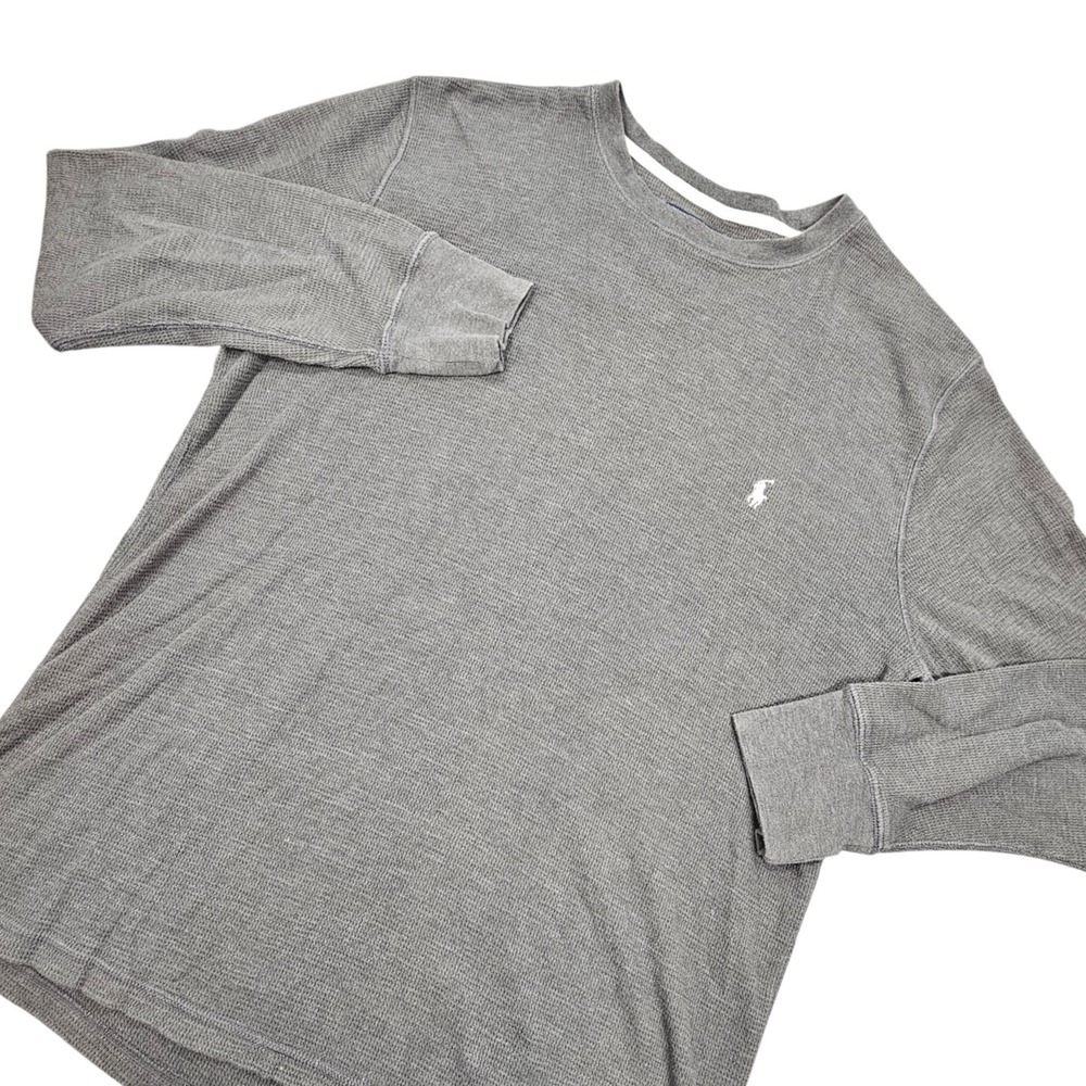Polo Ralph Lauren Men's Large Gray Waffle Knit Thermal Long Sleeve Sleep Shirt L